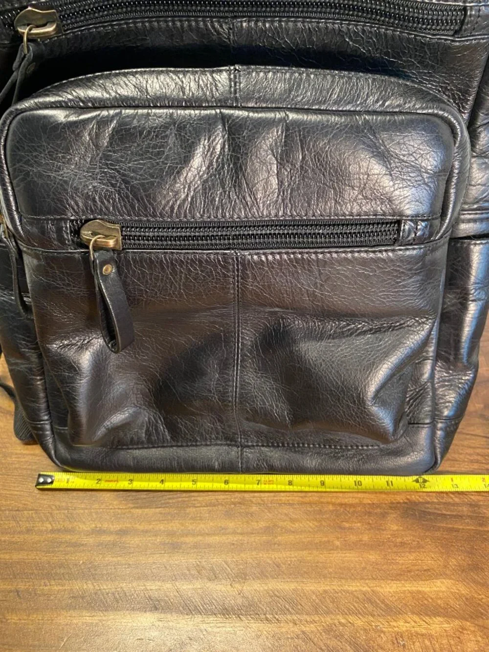 CHAPS Genuine Leather Backpack - Black Multi Pocket Travel Laptop School Bag